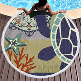 Lofaris Sea Turtle Starfish Coral Reefs Round Beach Towel